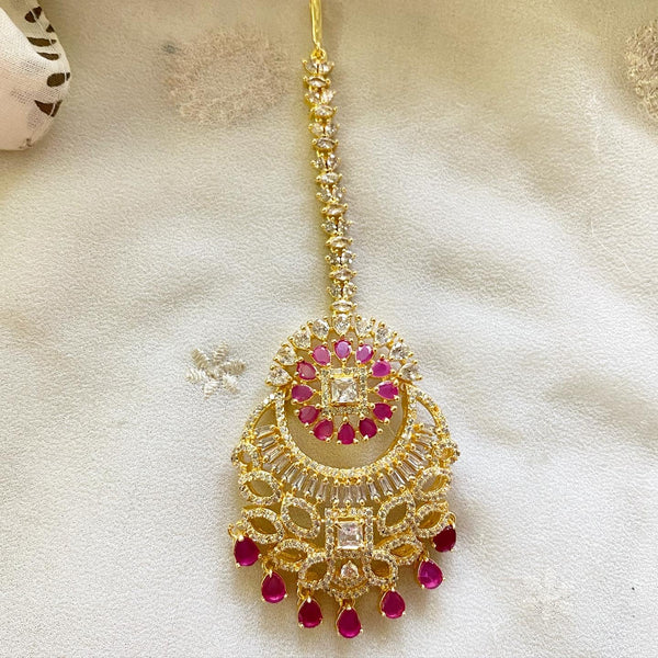Gold floral chaand AD tikka - Adorna