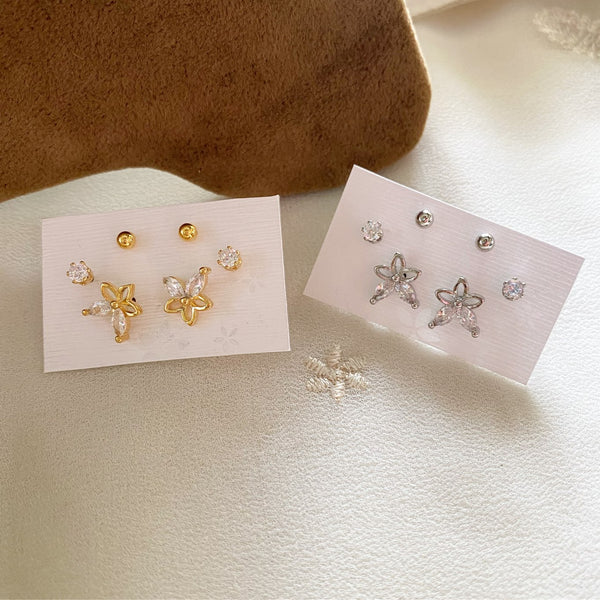 Triple piercing Flower sparkle studs - Adorna