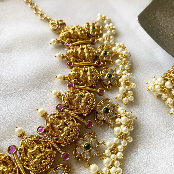 Antique matte CZ Lakshmi spike floral short set - Adorna