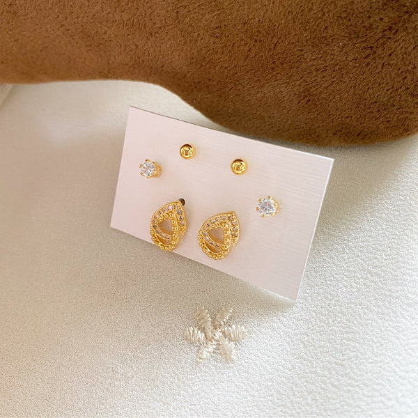 Triple piercing Twin Tear CZ studs - Gold - Adorna