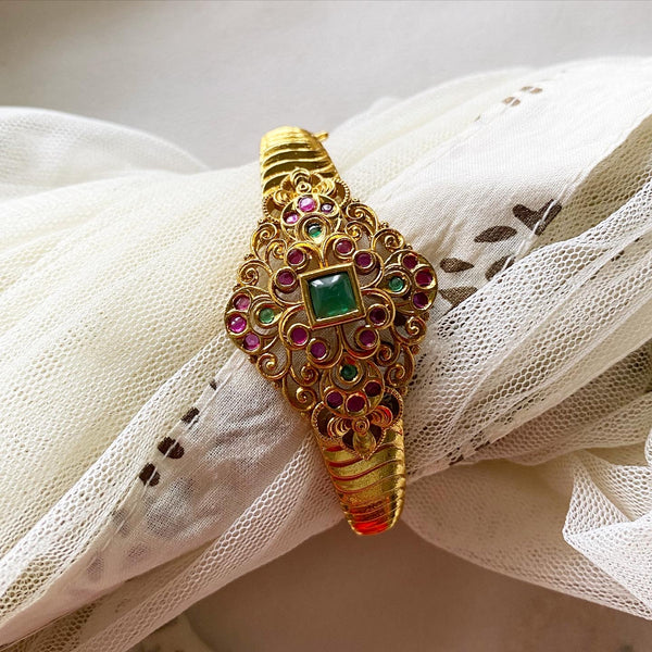 Antique matte kemp kada/bracelet - Green square - Adorna