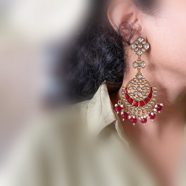 Polki Chatvaari long earrings - Adorna