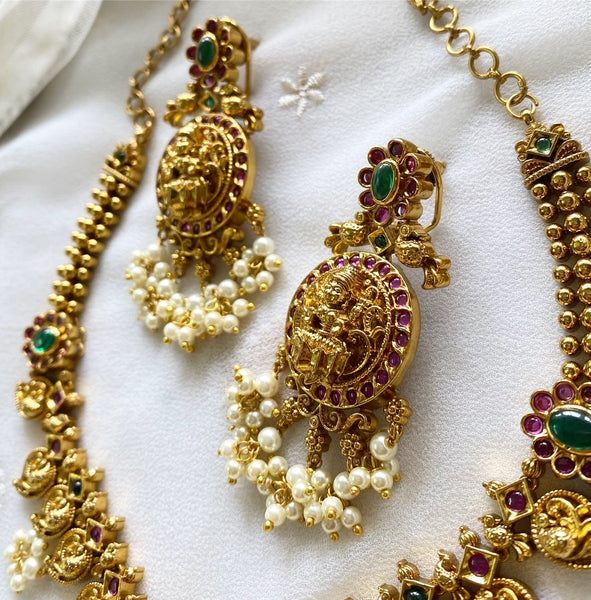 Antique matte Lakshmi Gajendra kemp short set - Adorna