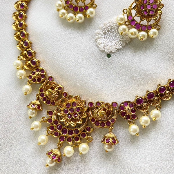 Antique matte Ruby floral bloom short set