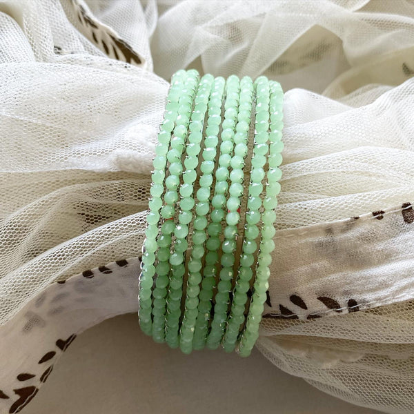 Green Fancy Crystal string bangles - set of 8 - Adorna