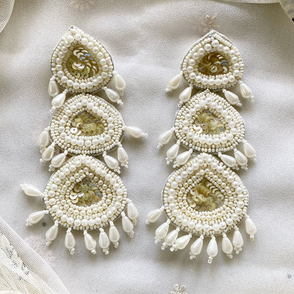 Beaded long triple layer earrings - Adorna