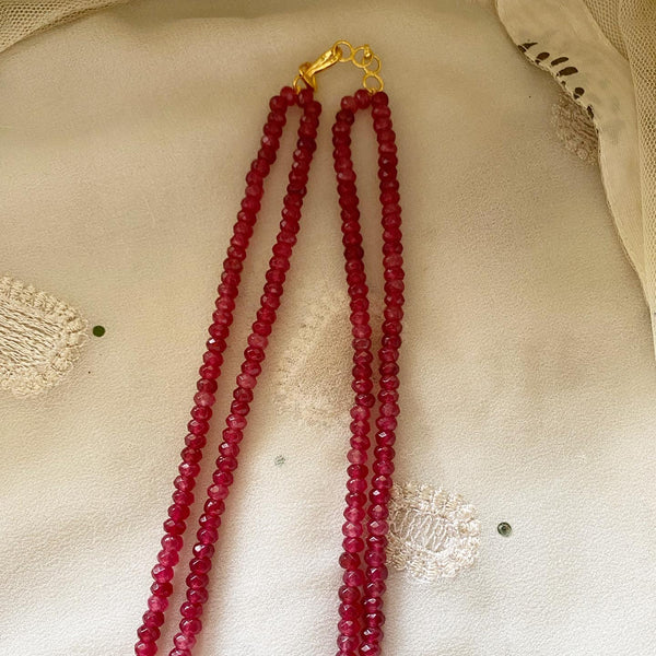 Pachi Kundan Half moon ruby agate mala set - Adorna