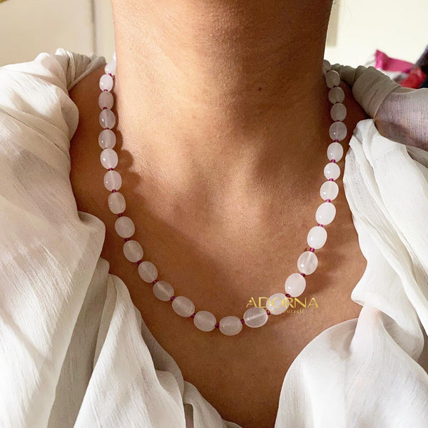 Faint pink beaded mala set - Adorna