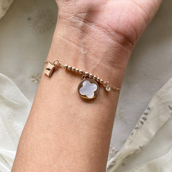 Rose gold white drop accent bracelet - Adorna