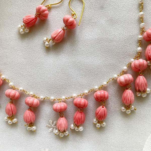 Tulips drop Pumpkin beads short set - Adorna