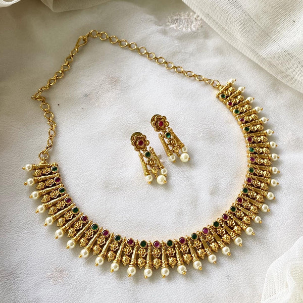 Antique matte floral pearl spike short set - Adorna