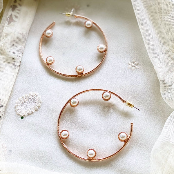 Rose gold pearl hoop earrings