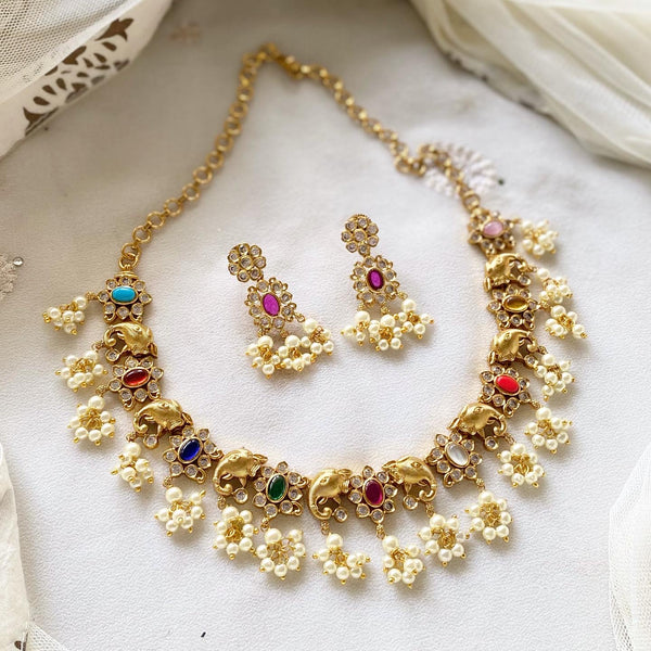 Antique Navratna Gajendra gutta short set - Adorna