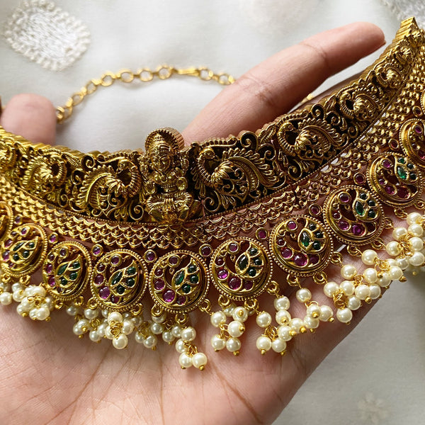 Antique matte Peacock kemp bridal choker set - Adorna
