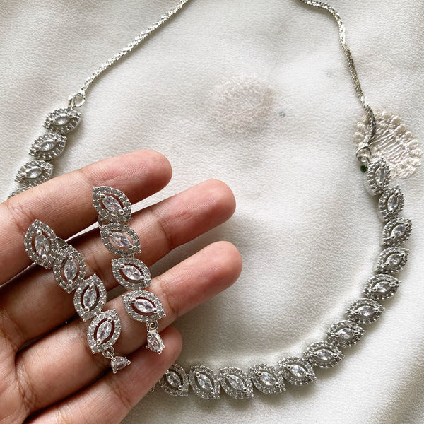Silver CZ tear drop parade short set - Adorna