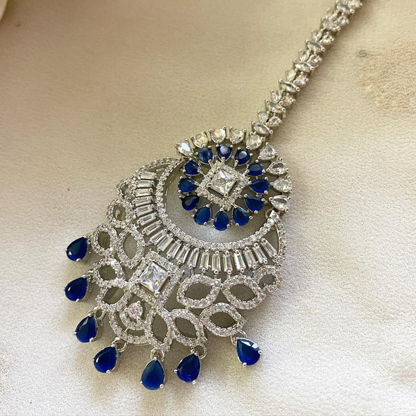 Silver floral chaand AD tikka - Adorna