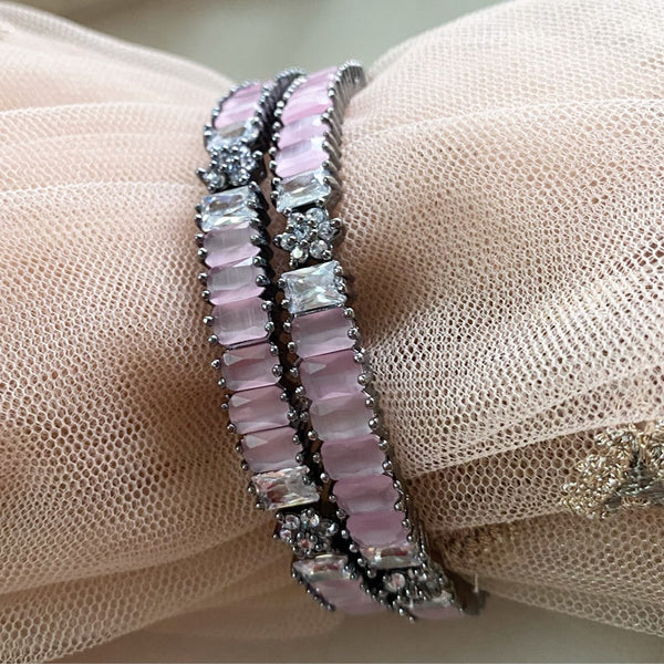 Victoria Pastel pink floral block bangles (set of 2) - Adorna