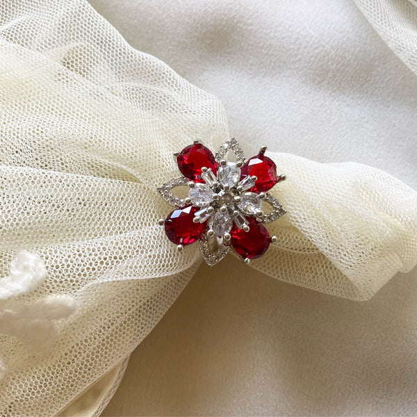 Hollow clove floral CZ finger rings - size adjustable - Adorna