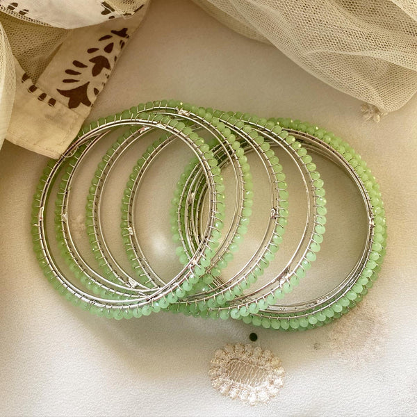 Green Fancy Crystal string bangles - set of 8 - Adorna