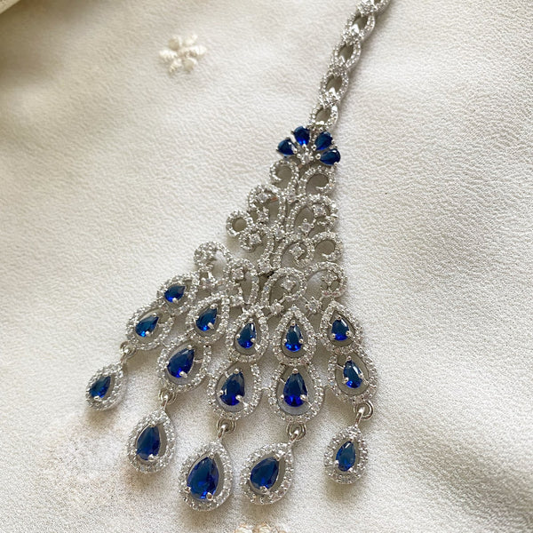 Silver CZ blue cascade tikka - Adorna