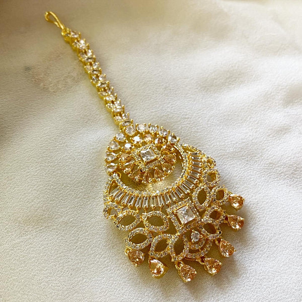 Gold floral chaand AD tikka - Adorna