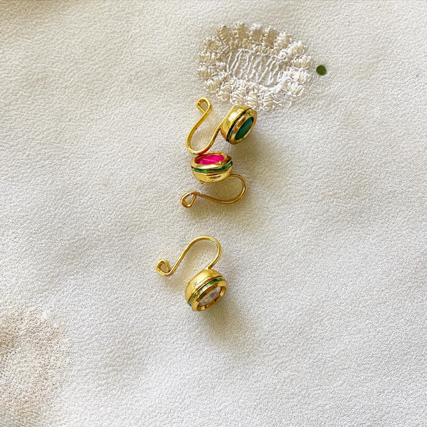 Kundan Round nath/nose clip on - Adorna