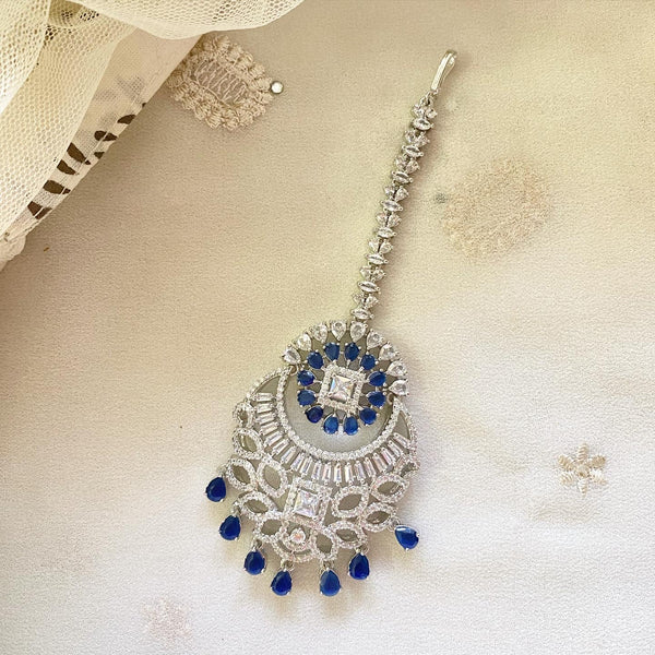 Silver floral chaand AD tikka - Adorna