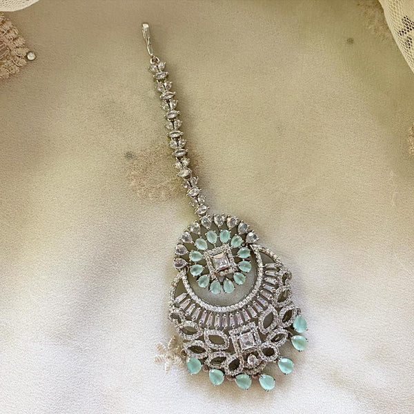 Silver floral chaand AD tikka - Adorna