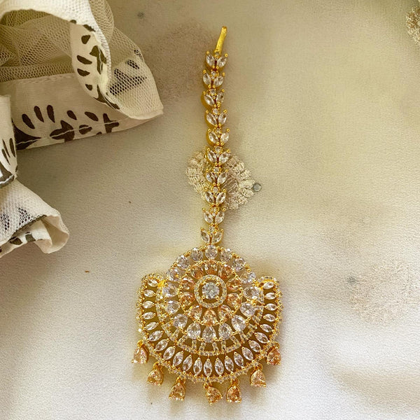 Gold LCT floral drops AD tikka - Adorna