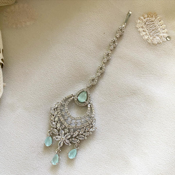 Silver tear drop floral tikka - Adorna