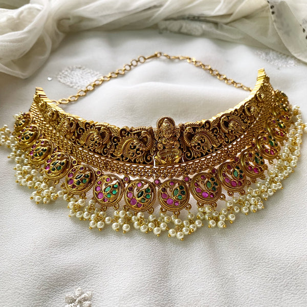 Antique matte Peacock kemp bridal choker set - Adorna