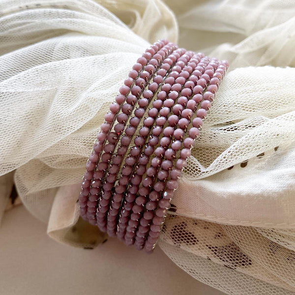 Mauve Purple Fancy Crystal string bangles - set of 8 - Adorna