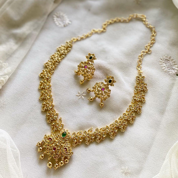 Sparkly CZ studded gold floral short set - Adorna