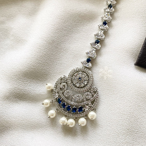 Silver CZ blue dollops tikka - Adorna