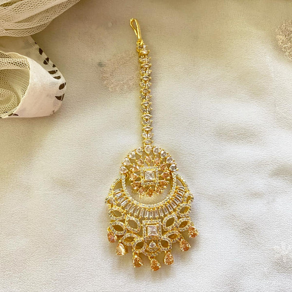 Gold floral chaand AD tikka - Adorna