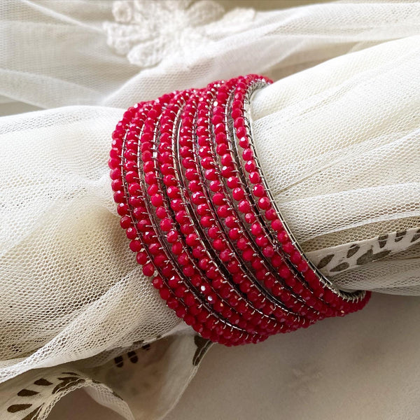 Dark red Fancy Crystal string bangles - set of 8 - Adorna