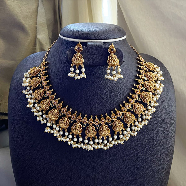 Antique matte kemp Lakshmi spike guttapusalu short set - Adorna