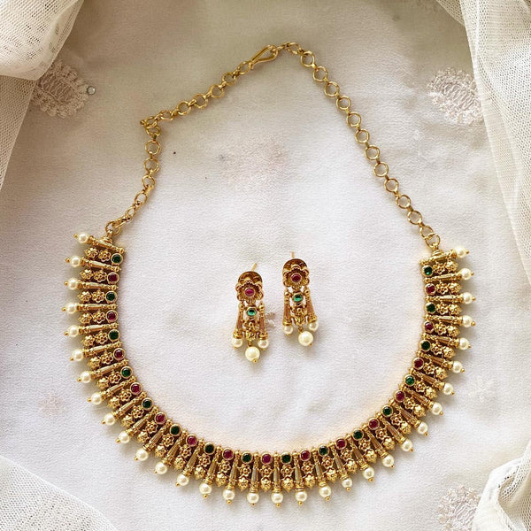 Antique matte floral pearl spike short set - Adorna