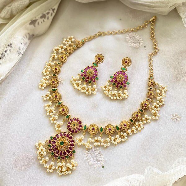 Antique matte Chakra floral guttapusalu short set - Adorna