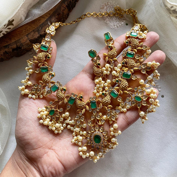 Antique matte Peacock blocks gutta short set - Adorna