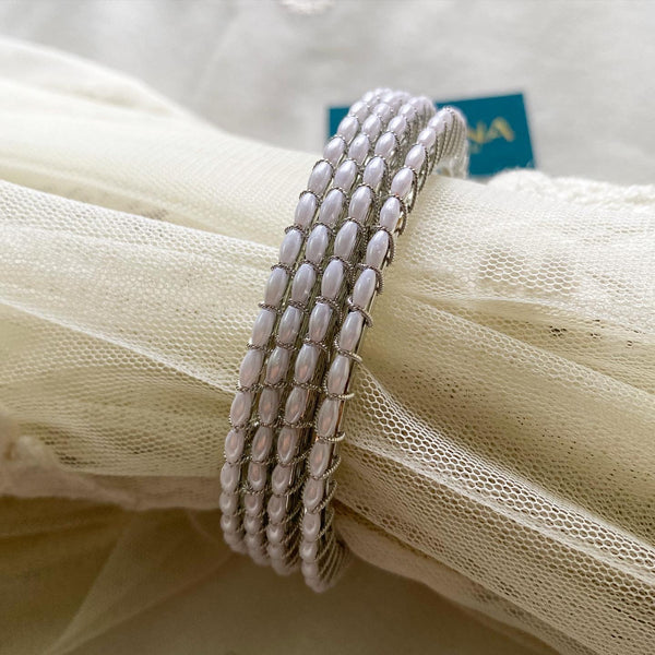 Rice pearl fancy bangles - set of 4 - Adorna