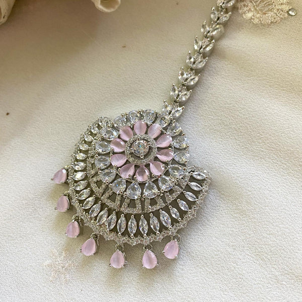 Silver floral drops AD tikka - Adorna