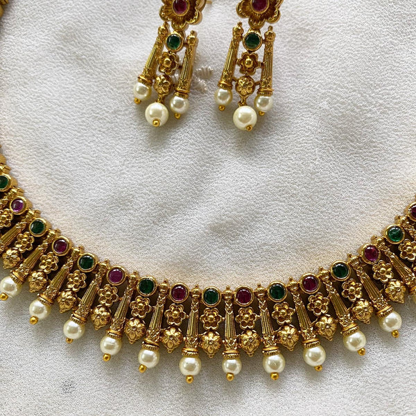 Antique matte floral pearl spike short set - Adorna