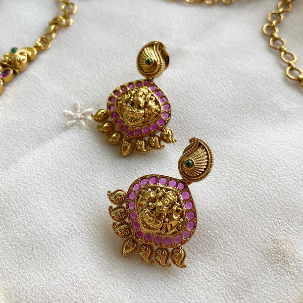 Antique matte kemp studded Paisley Lakshmi short set - Ruby-Green - Adorna