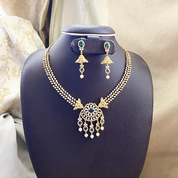 Gold AD floral drops pendant short set - Adorna