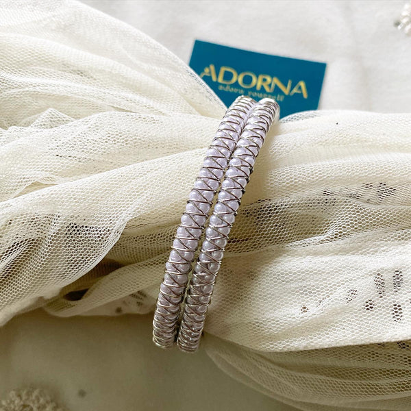 Twin pearl fancy bangles - set of 4 - Adorna