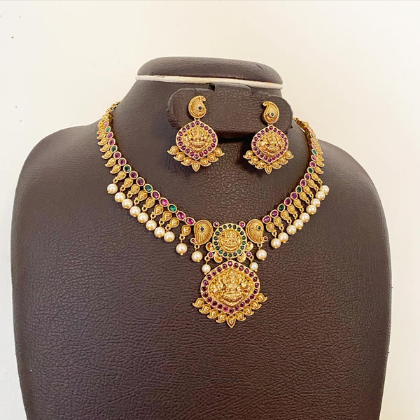 Antique matte kemp studded Paisley Lakshmi short set - Ruby-Green - Adorna