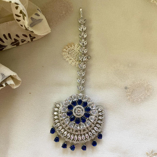 Silver floral drops AD tikka - Adorna