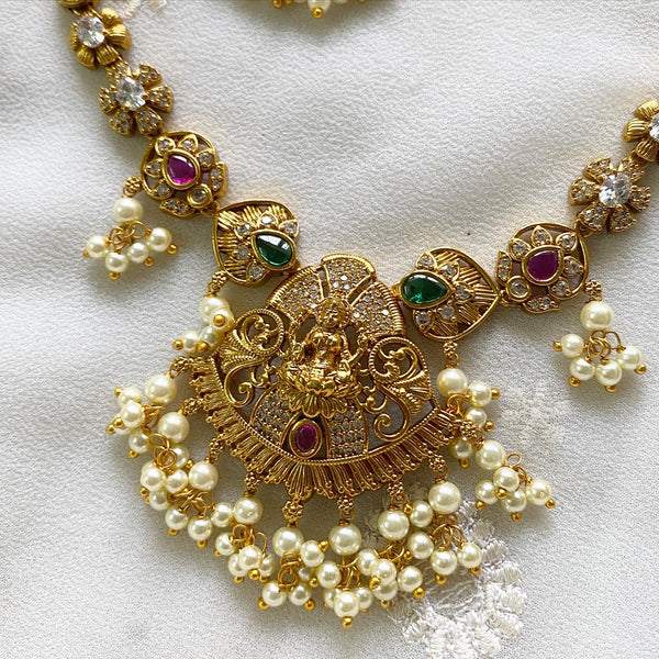 Antique Lakshmi flower CZ short - Adorna