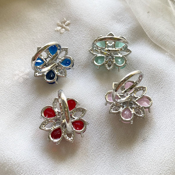Hollow clove floral CZ finger rings - size adjustable - Adorna
